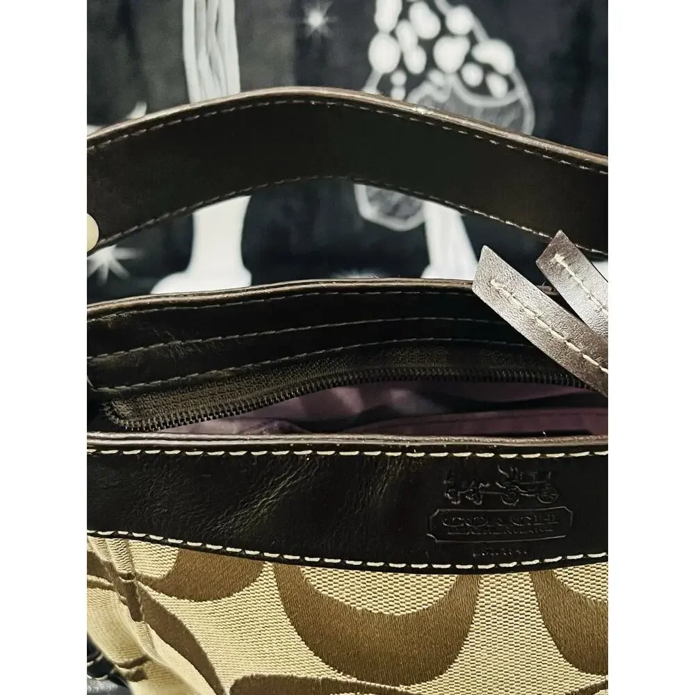 Coach 41856 Zoe Mini Signature Khaki Brown Canvas Leather Shoulder Bag